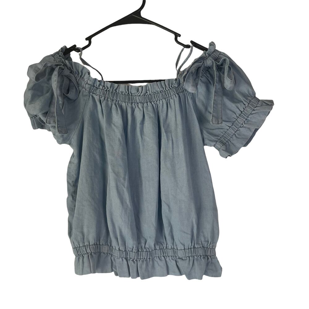 Iris Women's Size Large Cottage Coquette Top Smocked Milk Maid Chambray